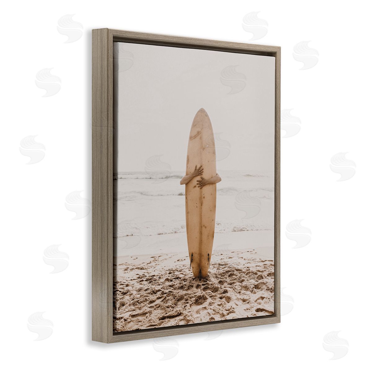 Surf Ready Board Brown Floating Frame Canvas Wall Art, Home Decor by LSR Design Studio