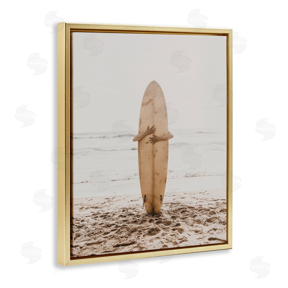 Surf Ready Board Gold Floating Frame Canvas Wall Art, Home Decor by LSR Design Studio