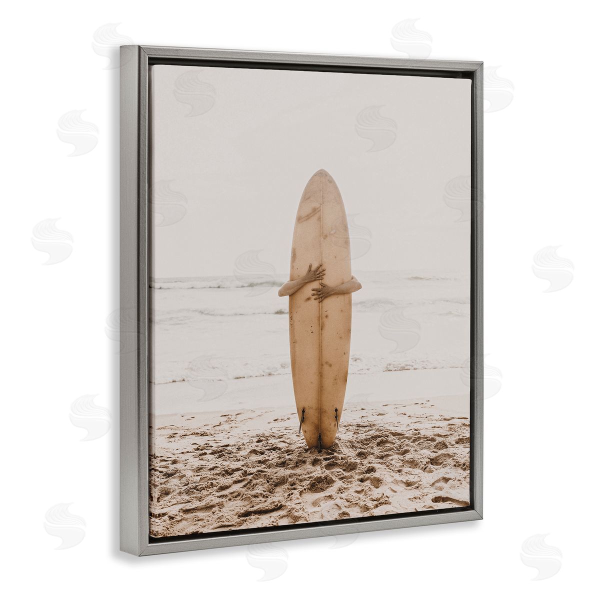 Surf Ready Board Grey Floating Frame Canvas Wall Art, Home Decor by LSR Design Studio