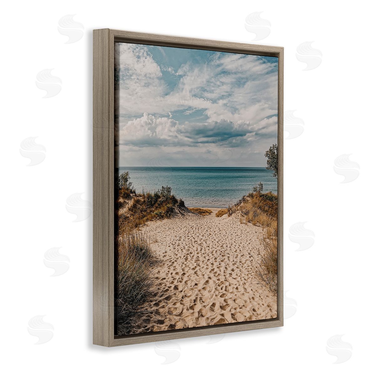 Traveled Beach Path Brown Floating Frame Canvas Wall Art, Home Decor by LSR Design Studio