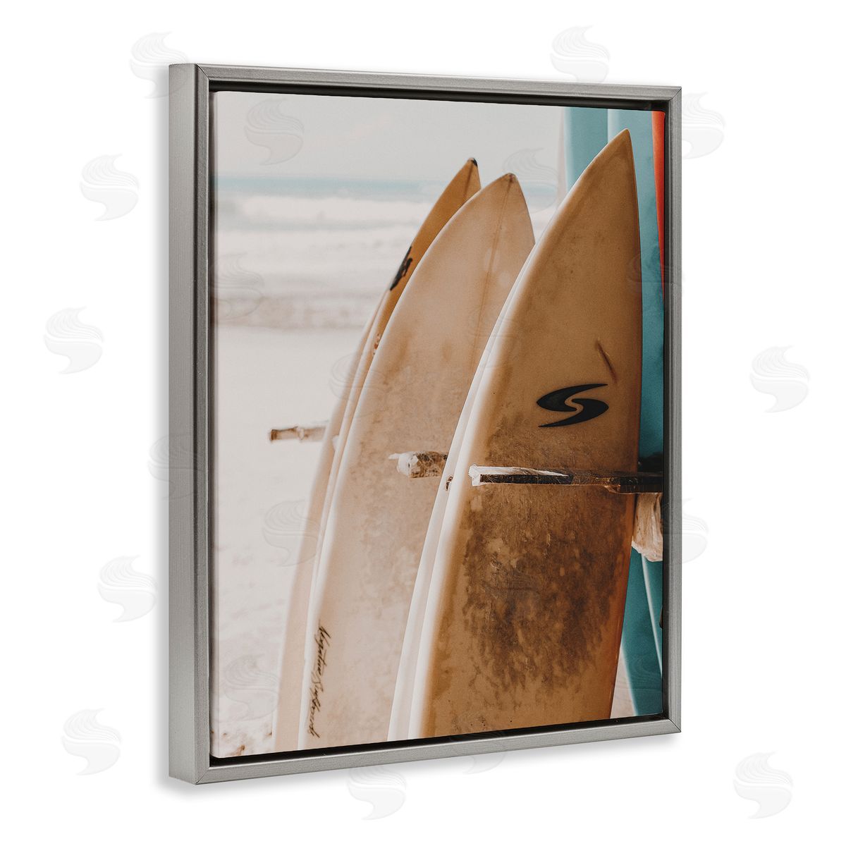 Lined Up Surfboards Grey Floating Frame Canvas Wall Art, Home Decor by LSR Design Studio