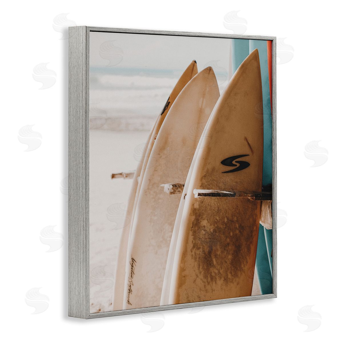 Lined Up Surfboards Grey Frame Print Wall Art, Home Decor by LSR Design Studio