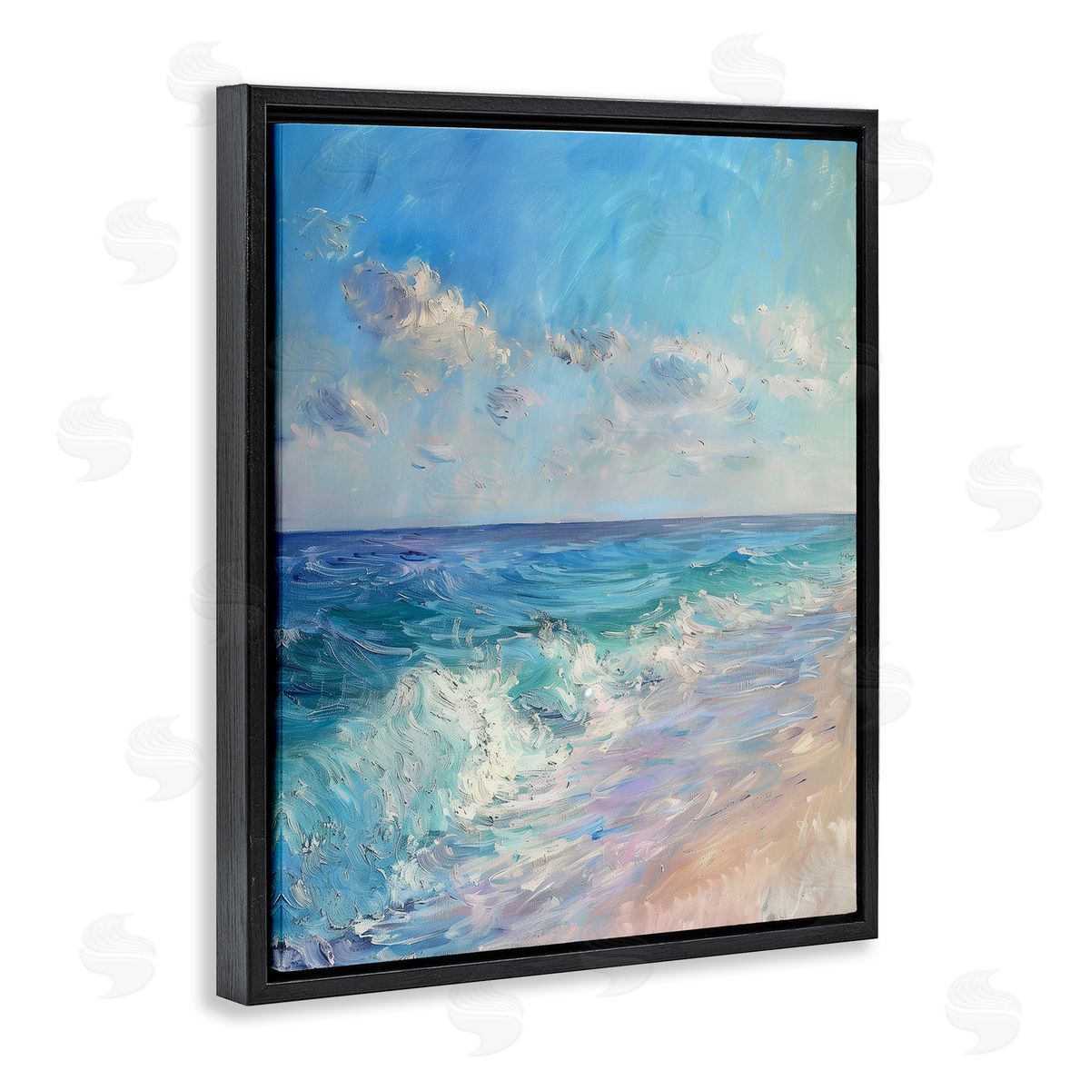 Soft Ocean Beach Black Floating Frame Canvas Wall Art, Home Decor by LSR Design Studio