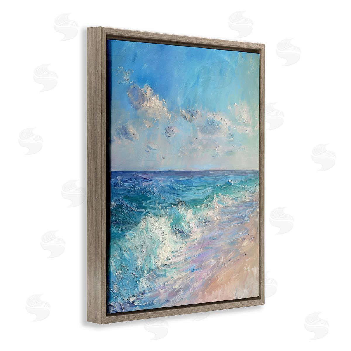 Soft Ocean Beach Brown Floating Frame Canvas Wall Art, Home Decor by LSR Design Studio