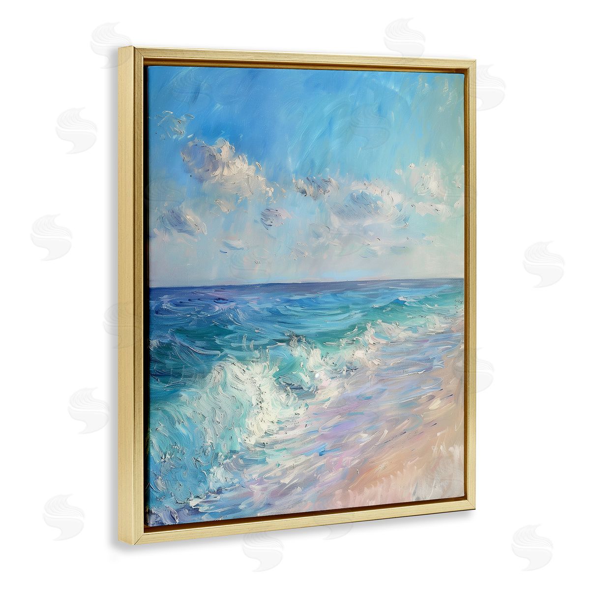 Soft Ocean Beach Gold Floating Frame Canvas Wall Art, Home Decor by LSR Design Studio