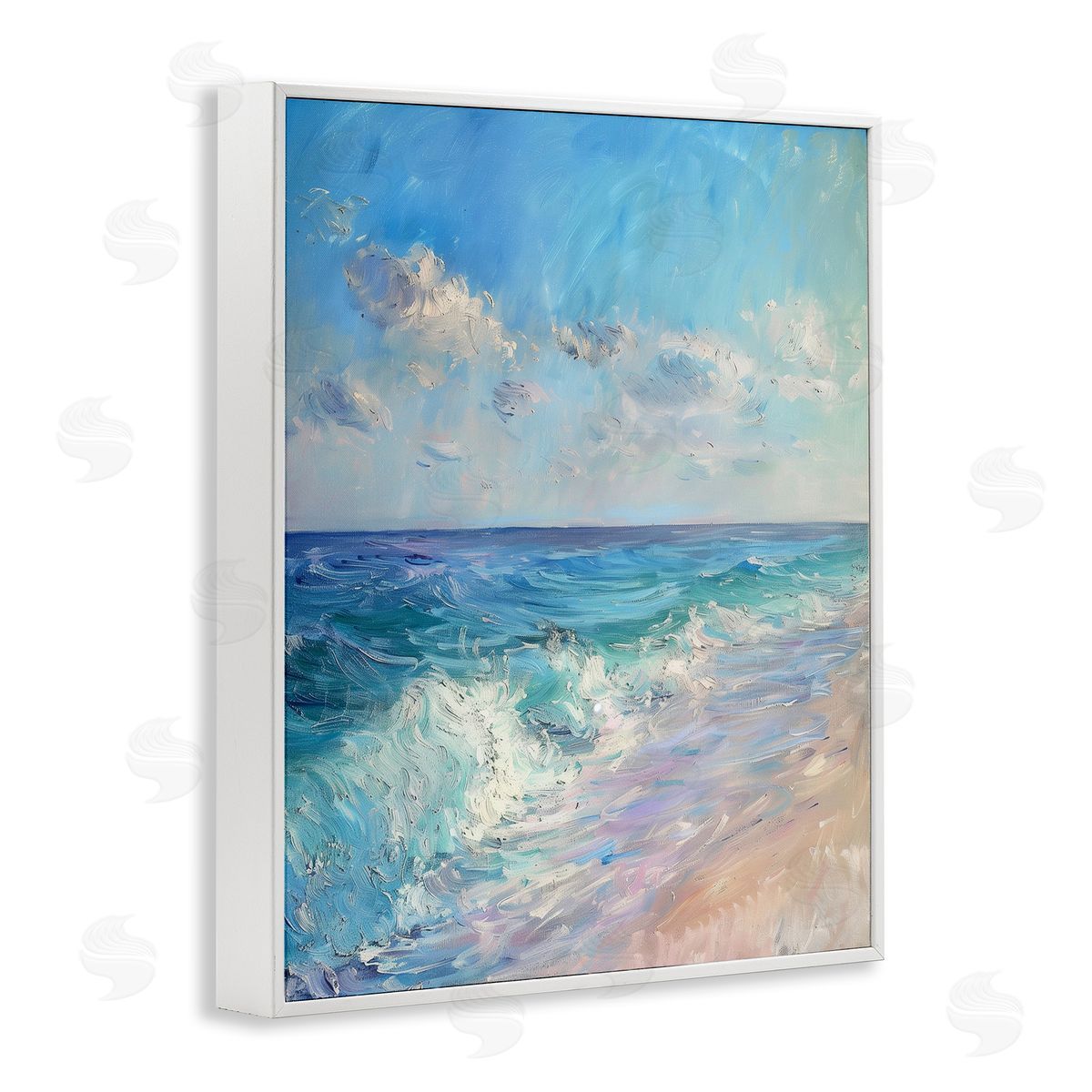 Soft Ocean Beach White Frame Print Wall Art, Home Decor by LSR Design Studio