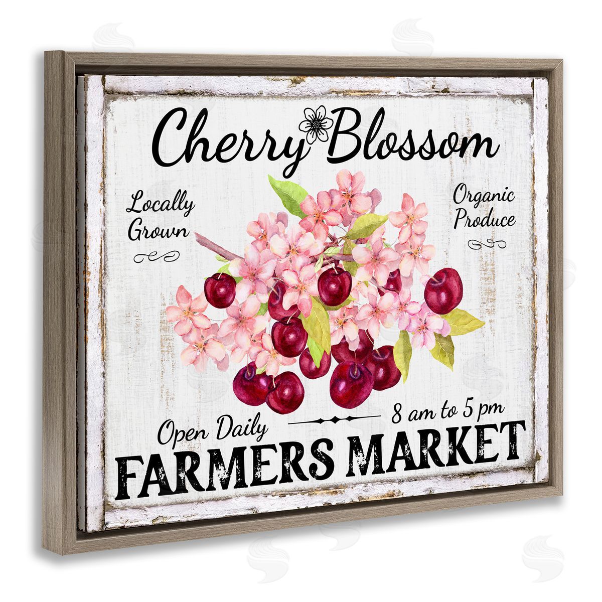 Cherry Blossom Farmer's Market Brown Floating Frame Canvas Wall Art, Home Decor by Creatif Belle