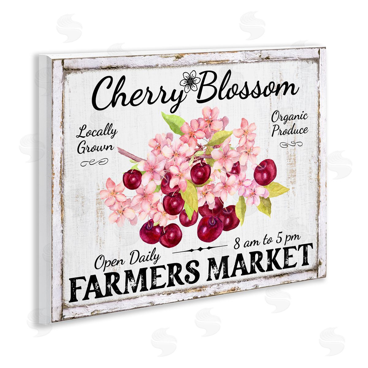 Cherry Blossom Farmer's Market Wood Plaque Wall Art, Home Decor by Creatif Belle