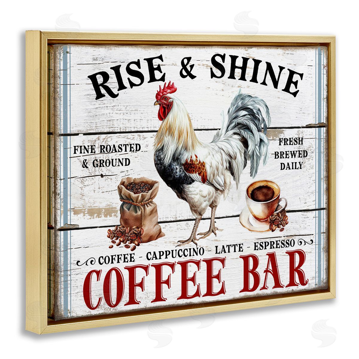 Rise & Shine Coffee Bar Gold Floating Frame Canvas Wall Art, Home Decor by Creatif Belle