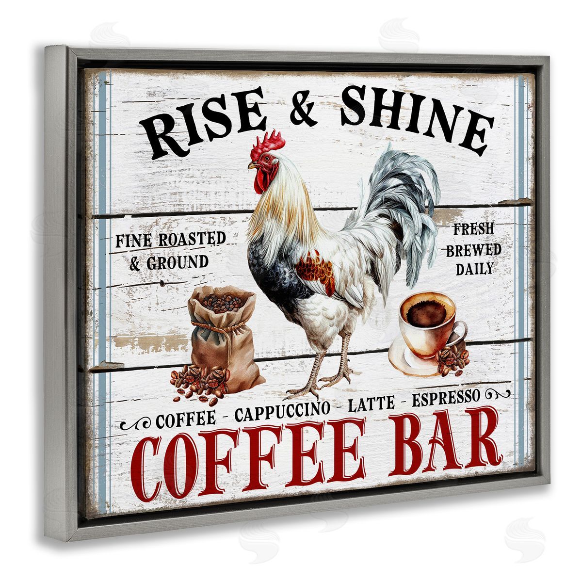 Rise & Shine Coffee Bar Grey Floating Frame Canvas Wall Art, Home Decor by Creatif Belle