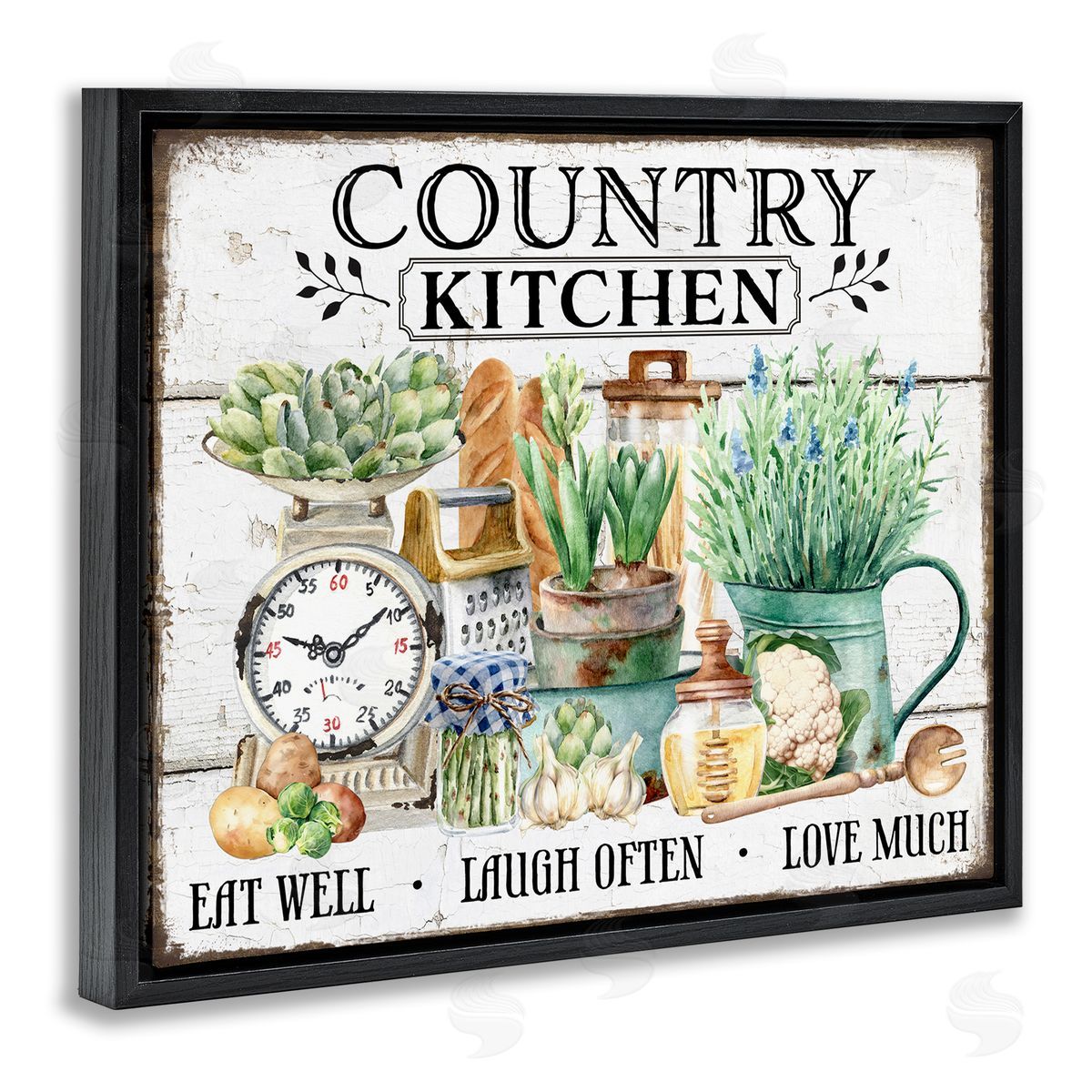 Country Kitchen Still Life Black Floating Frame Canvas Wall Art, Home Decor by Creatif Belle