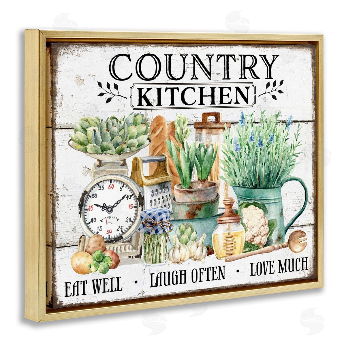 Country Kitchen Still Life Gold Floating Frame Canvas Wall Art, Home Decor by Creatif Belle