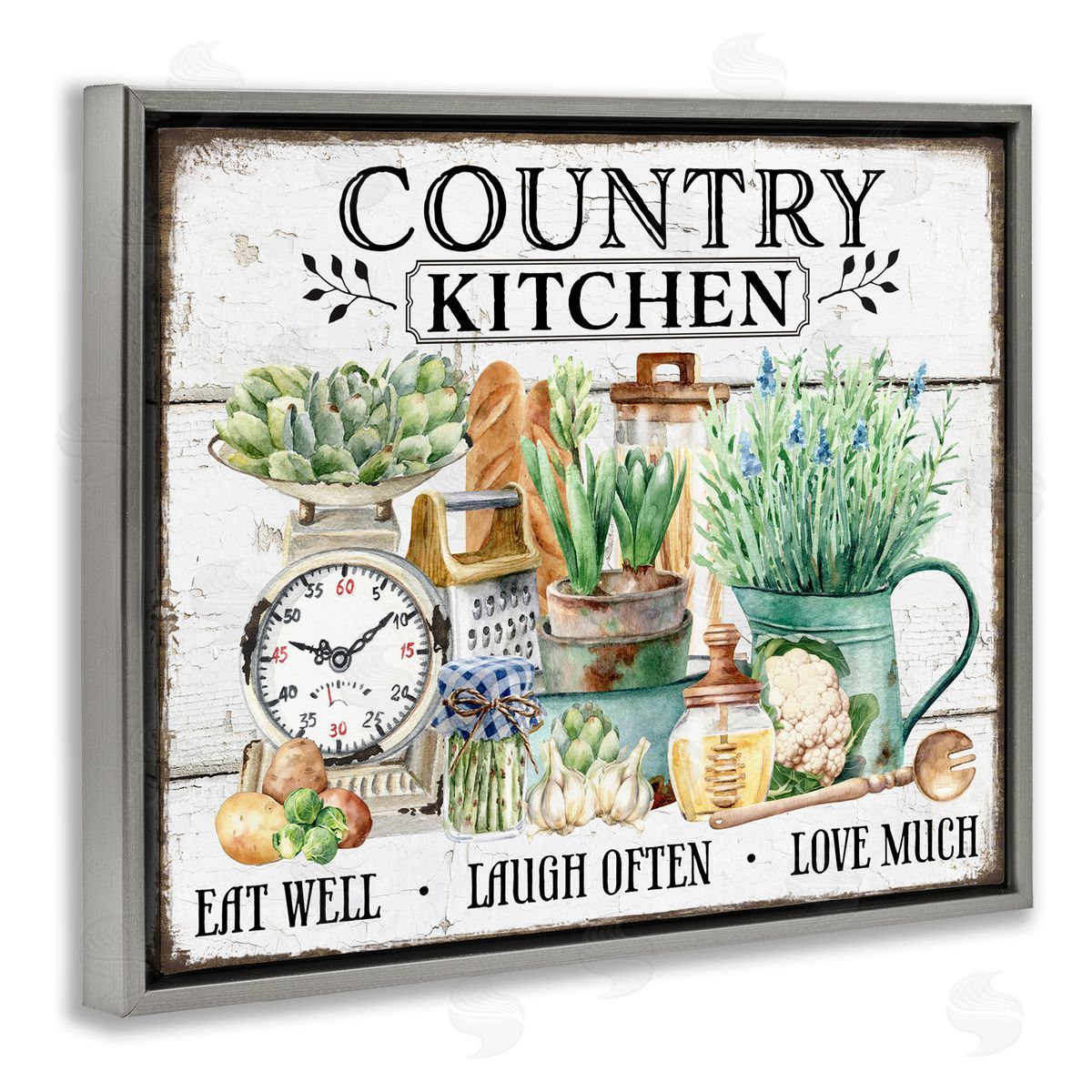 Country Kitchen Still Life Grey Floating Frame Canvas Wall Art, Home Decor by Creatif Belle