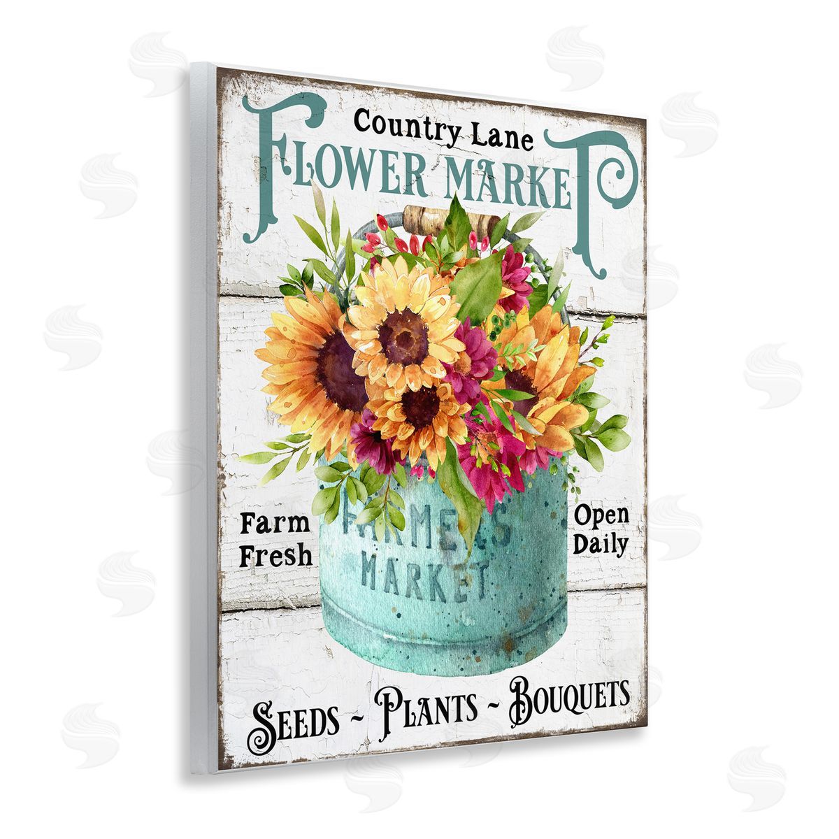 Country Lane Flower Market Wood Plaque Wall Art, Home Decor by Creatif Belle