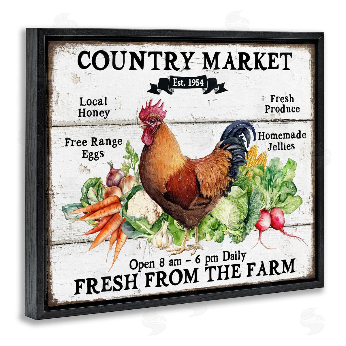 Country Market Vegetables Black Floating Frame Canvas Wall Art, Home Decor by Creatif Belle