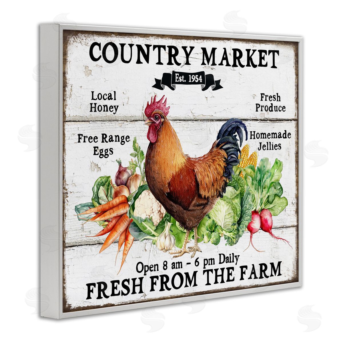 Country Market Vegetables White Frame Print Wall Art, Home Decor by Creatif Belle