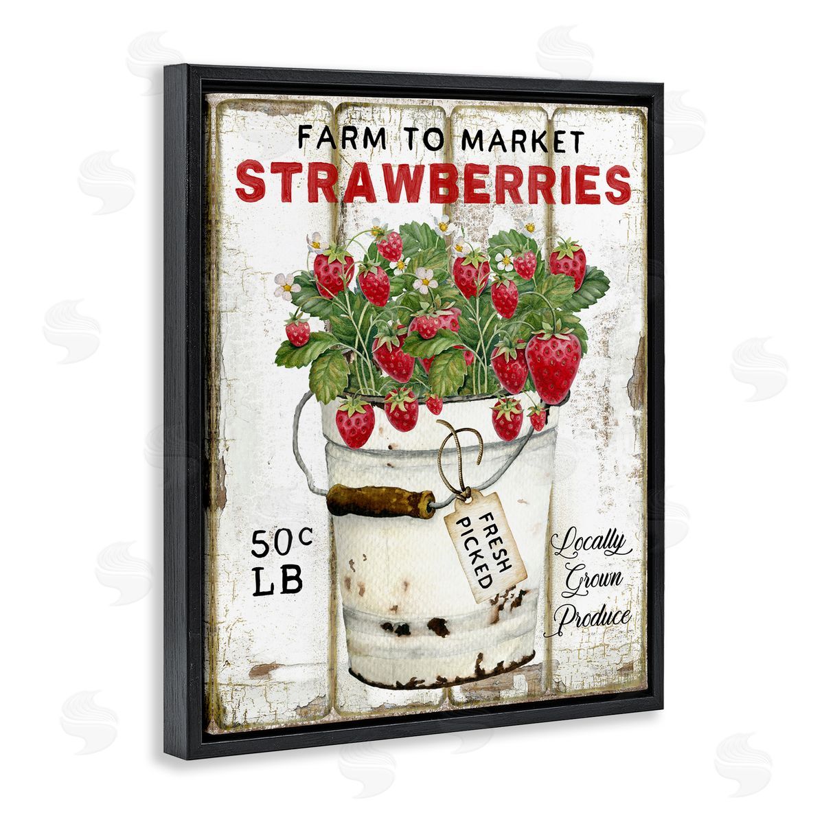 Farm To Market Strawberries Black Floating Frame Canvas Wall Art, Home Decor by Creatif Belle