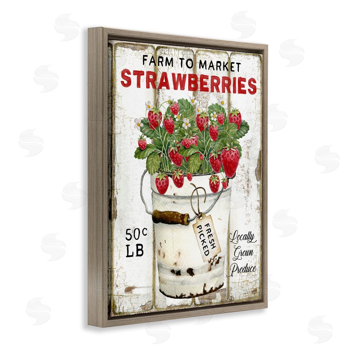 Farm To Market Strawberries Brown Floating Frame Canvas Wall Art, Home Decor by Creatif Belle