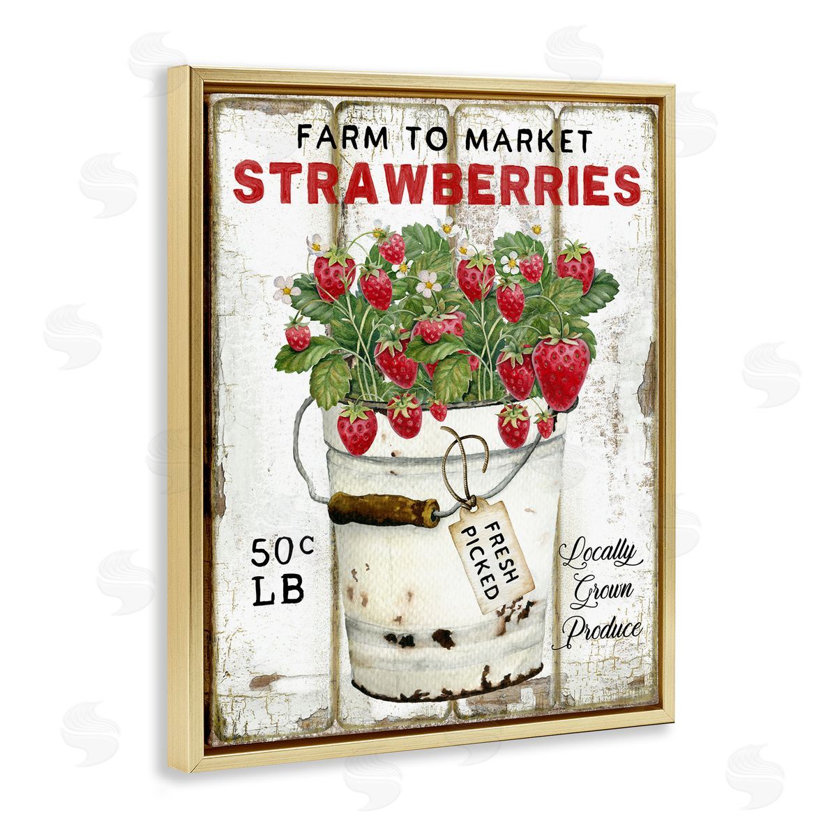 Farm To Market Strawberries Gold Floating Frame Canvas Wall Art, Home Decor by Creatif Belle