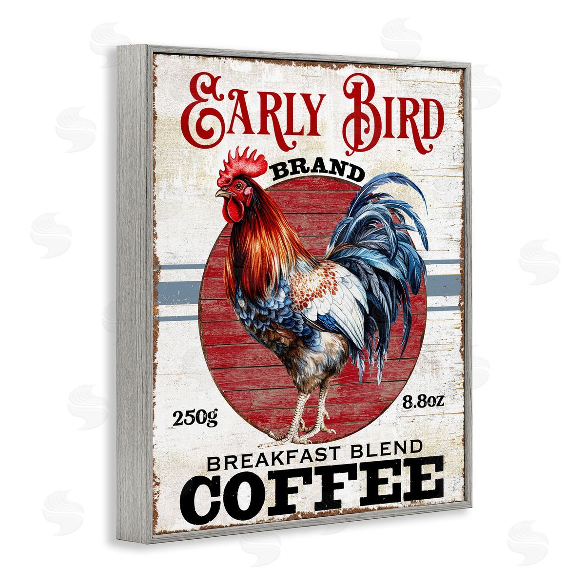 Vintage Early Bird Coffee Grey Frame Print Wall Art, Home Decor by Creatif Belle