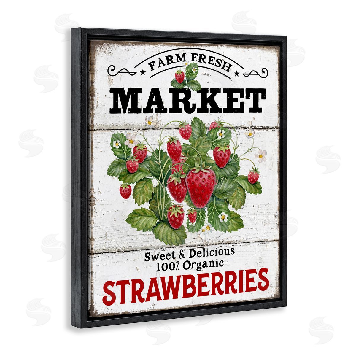 Farm Fresh Strawberries Black Floating Frame Canvas Wall Art, Home Decor by Creatif Belle
