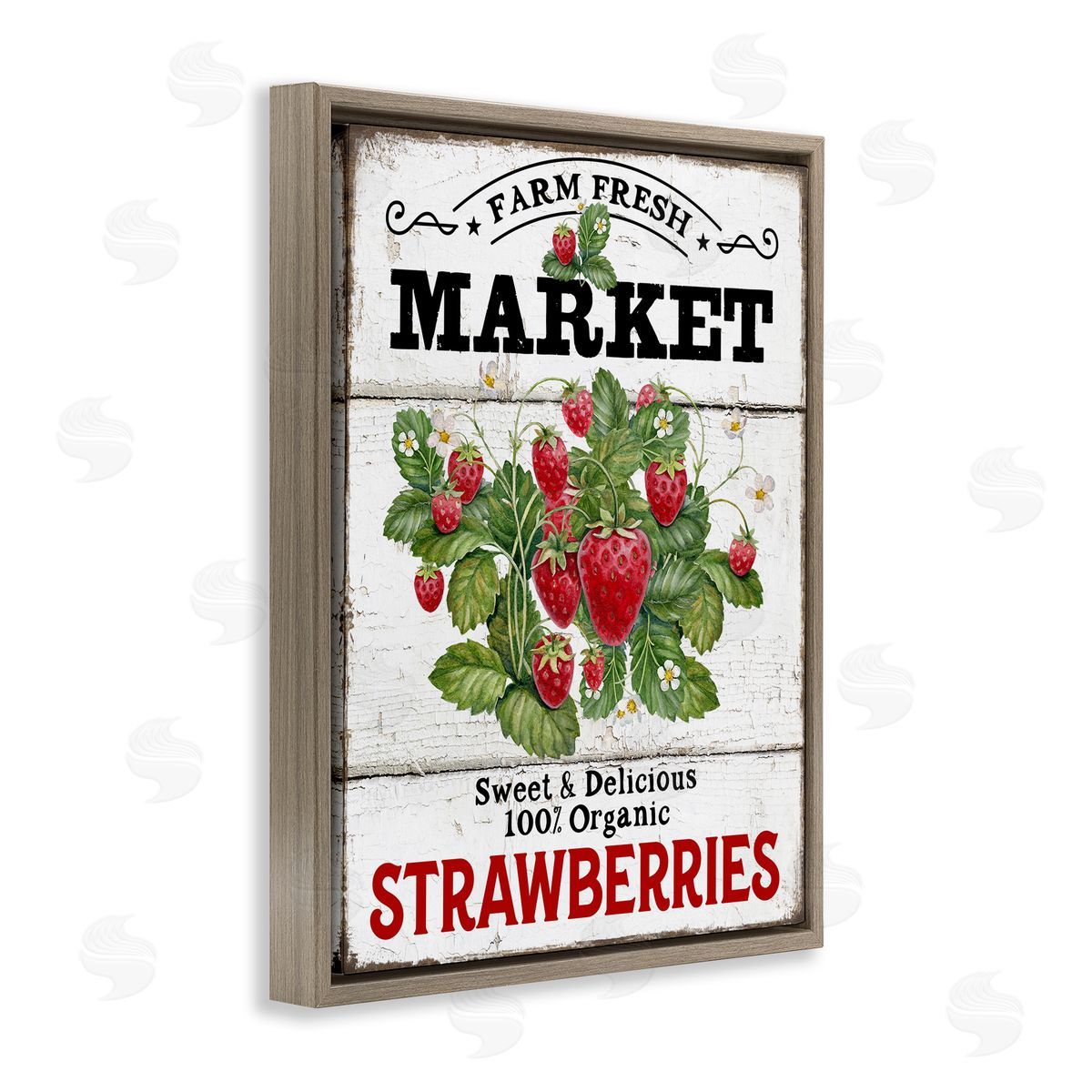 Farm Fresh Strawberries Brown Floating Frame Canvas Wall Art, Home Decor by Creatif Belle