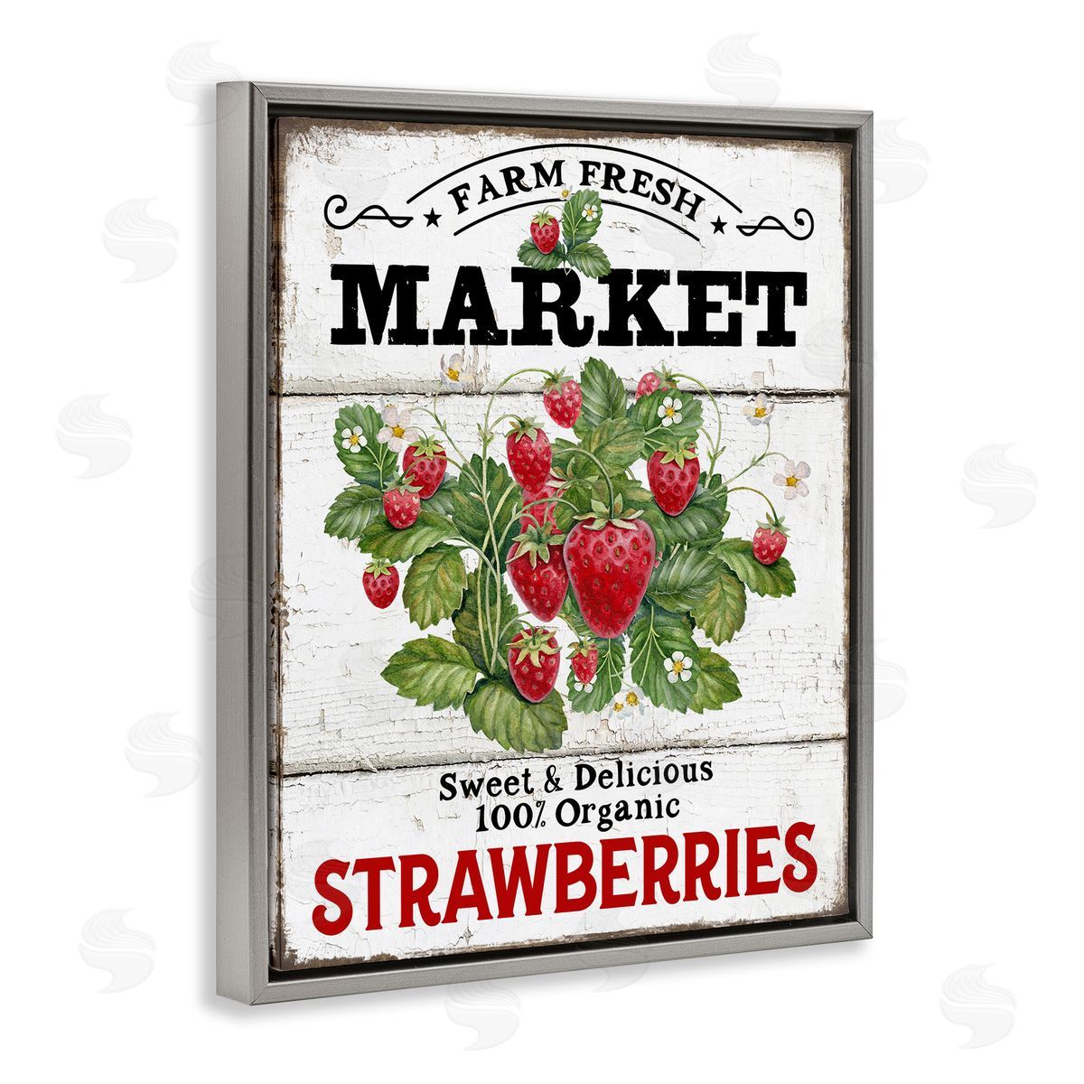 Farm Fresh Strawberries Grey Floating Frame Canvas Wall Art, Home Decor by Creatif Belle
