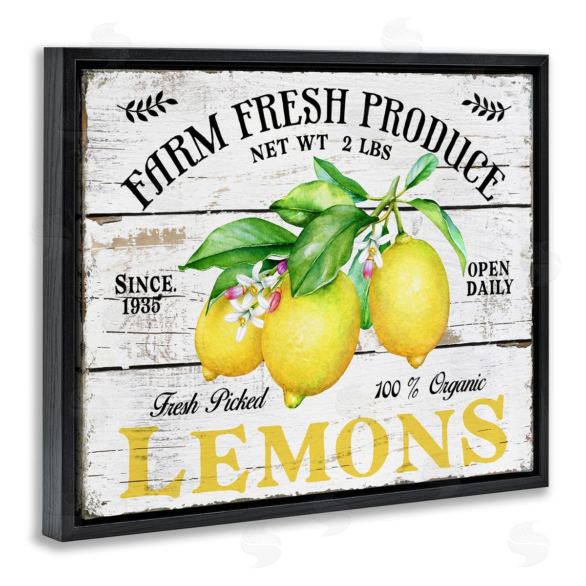 Farm Fresh Produce Lemons Black Floating Frame Canvas Wall Art, Home Decor by Creatif Belle