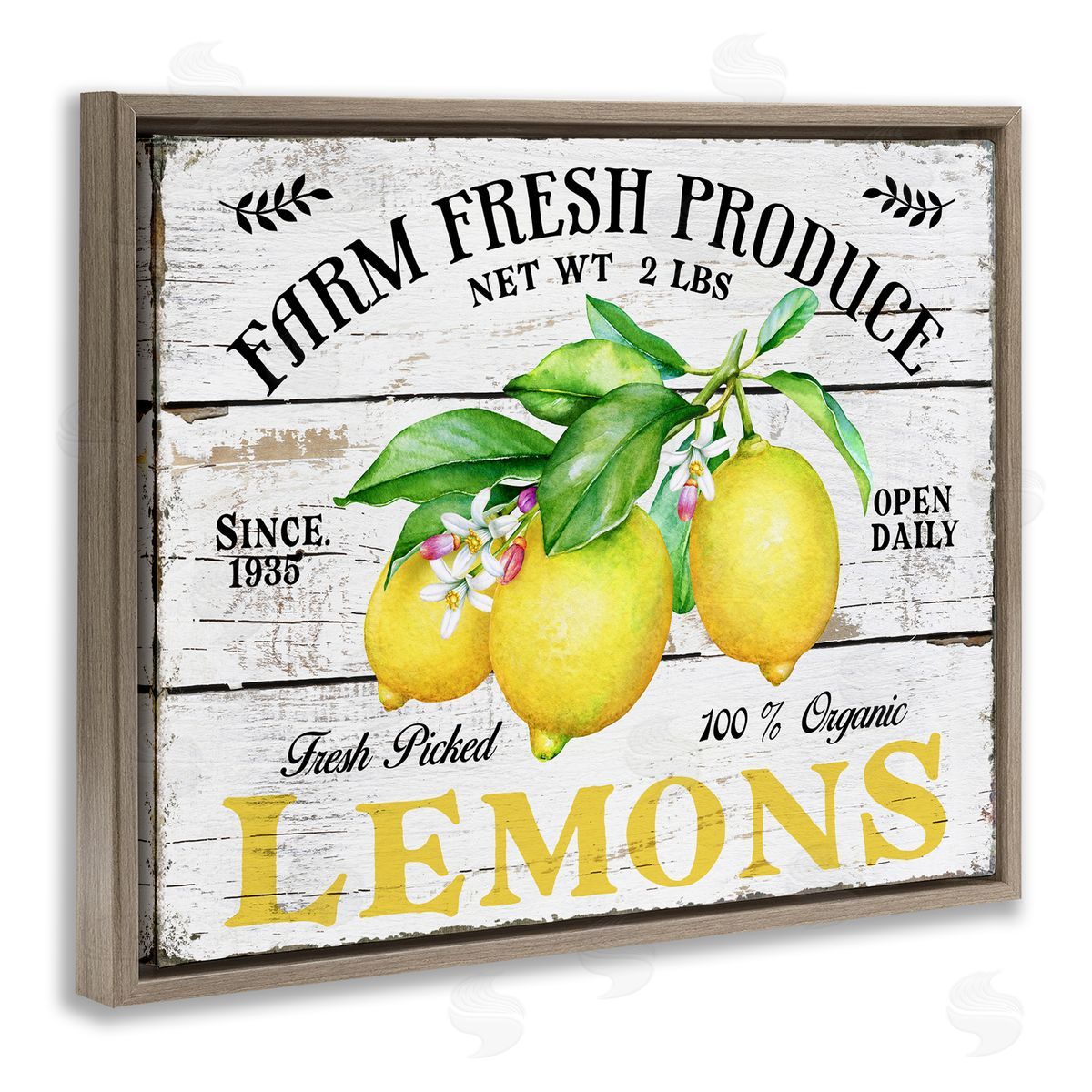 Farm Fresh Produce Lemons Brown Floating Frame Canvas Wall Art, Home Decor by Creatif Belle