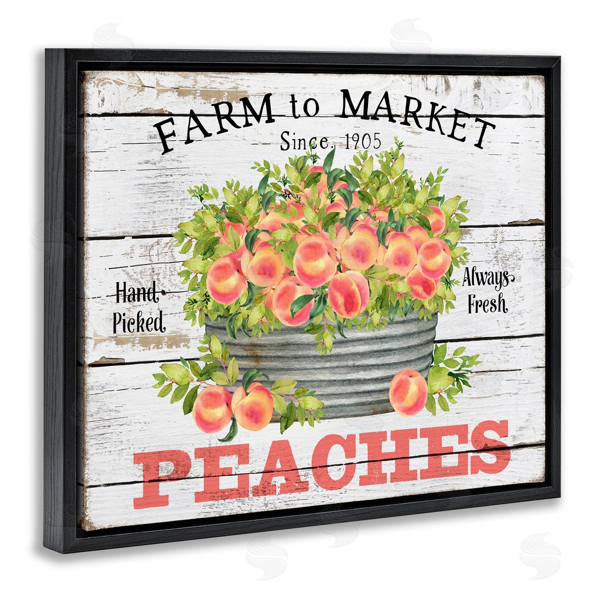 Farm To Market Peaches Black Floating Frame Canvas Wall Art, Home Decor by Creatif Belle