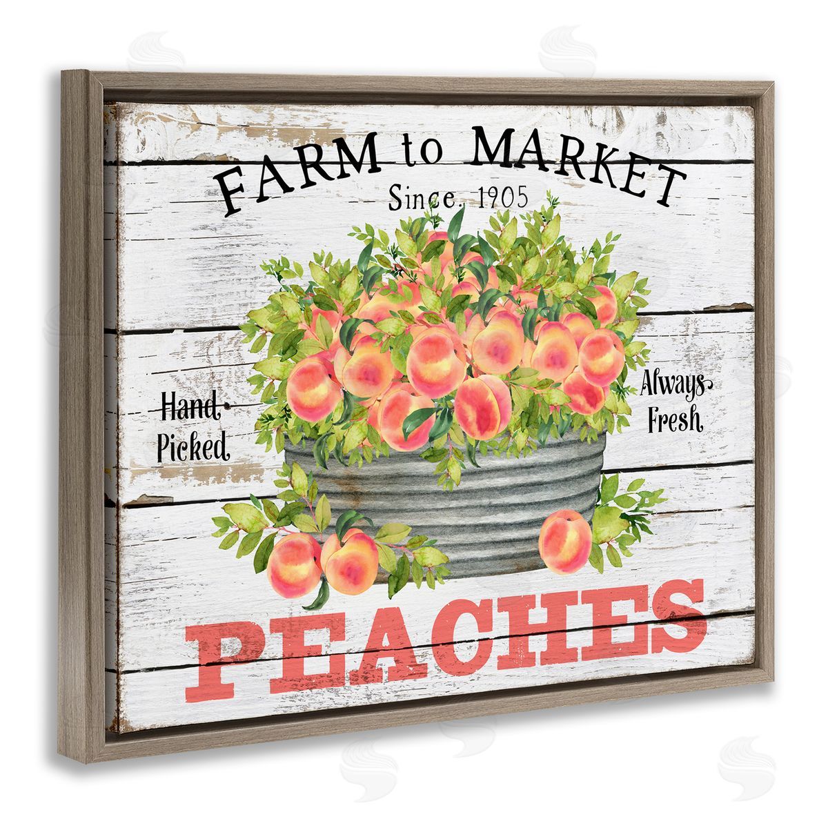 Farm To Market Peaches Brown Floating Frame Canvas Wall Art, Home Decor by Creatif Belle