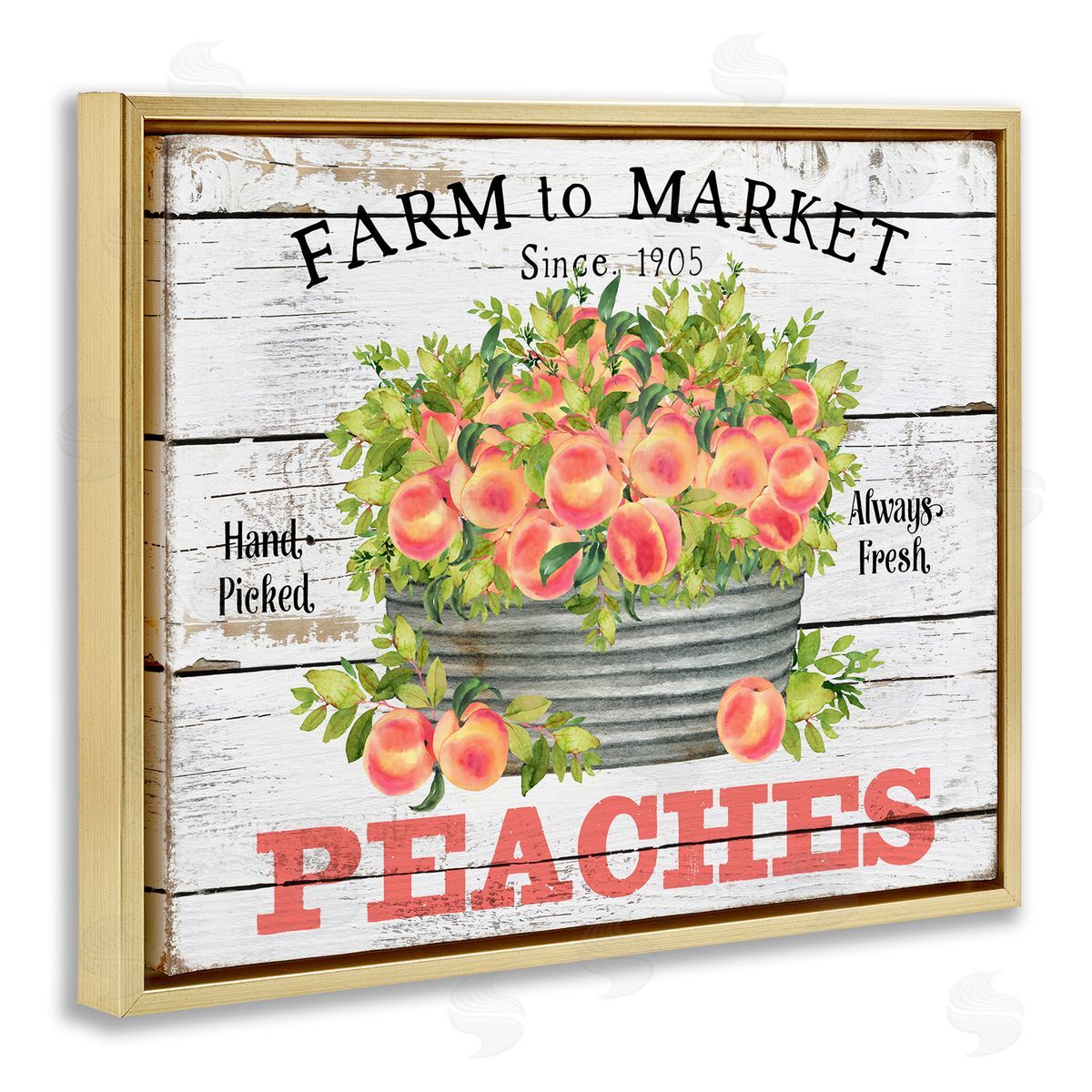 Farm To Market Peaches Gold Floating Frame Canvas Wall Art, Home Decor by Creatif Belle