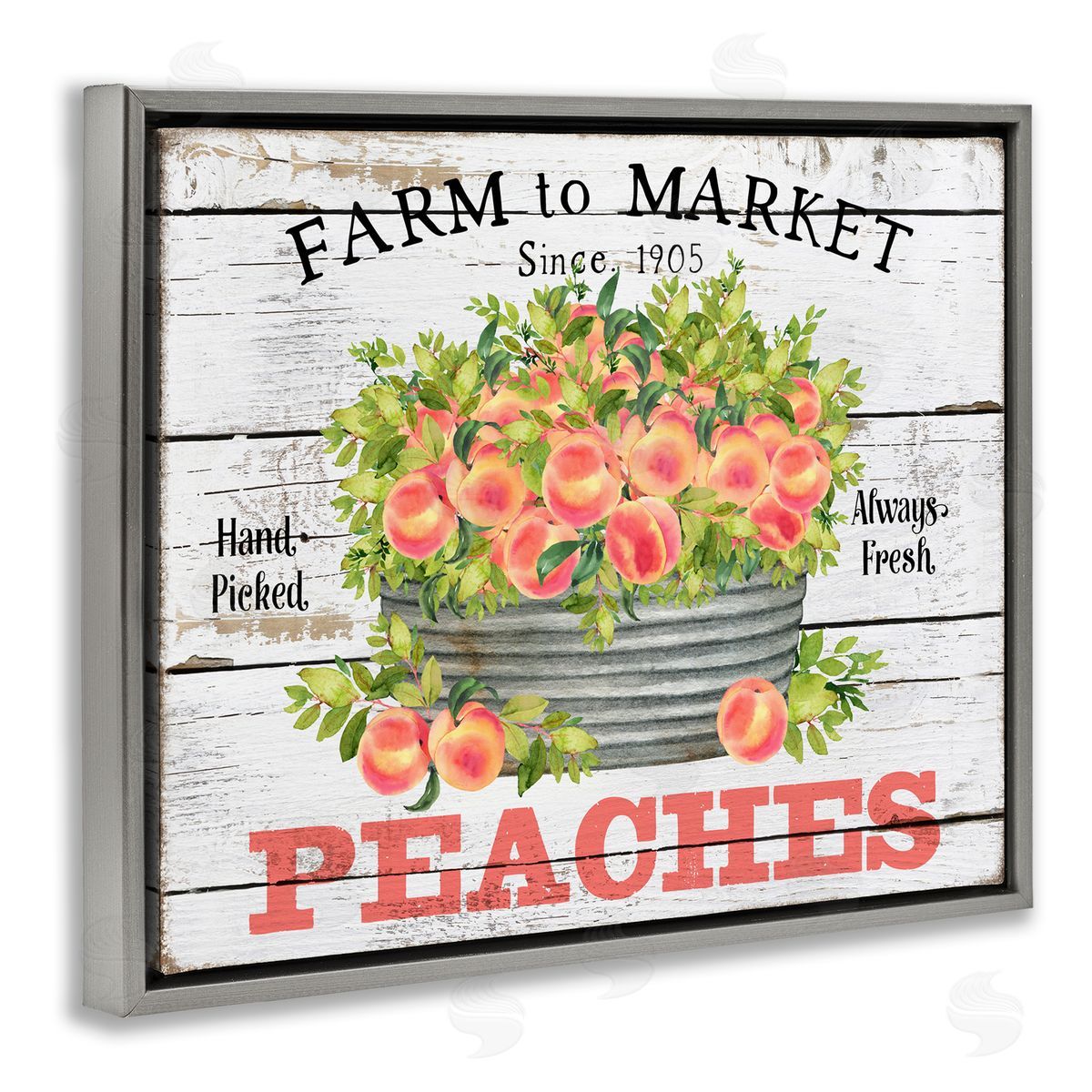 Farm To Market Peaches Grey Floating Frame Canvas Wall Art, Home Decor by Creatif Belle