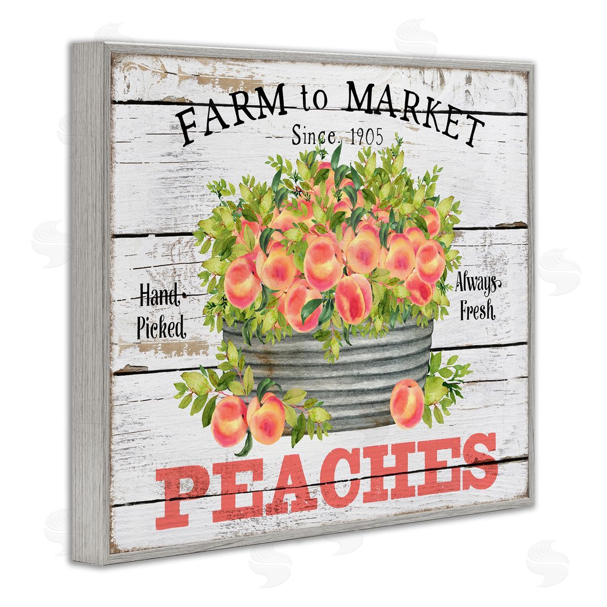 Farm To Market Peaches Grey Frame Print Wall Art, Home Decor by Creatif Belle