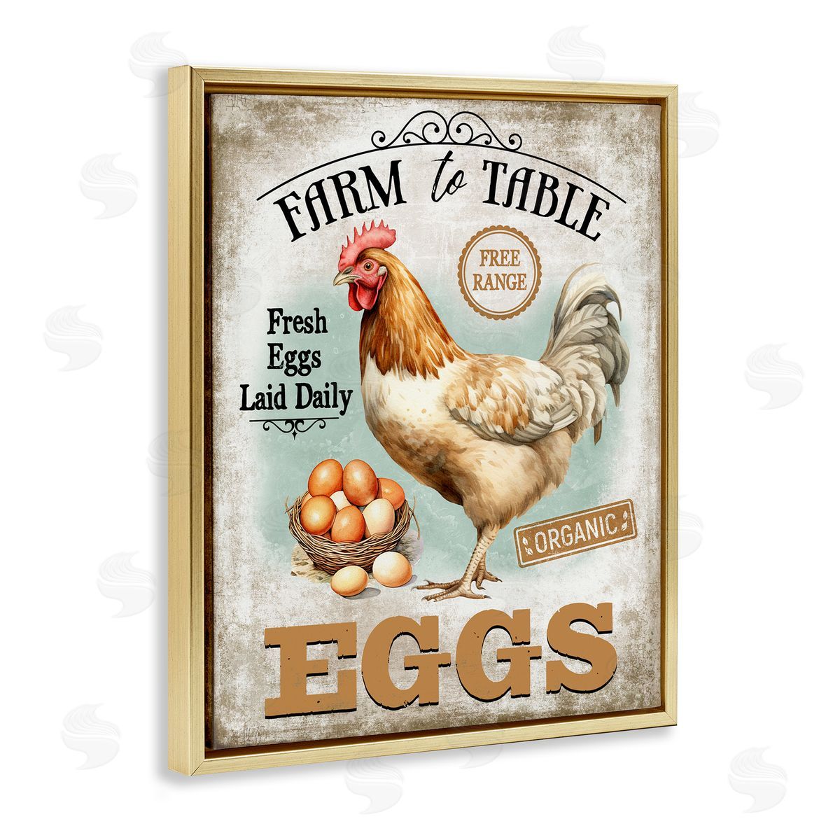 Vintage Farm Eggs Gold Floating Frame Canvas Wall Art, Home Decor by Creatif Belle