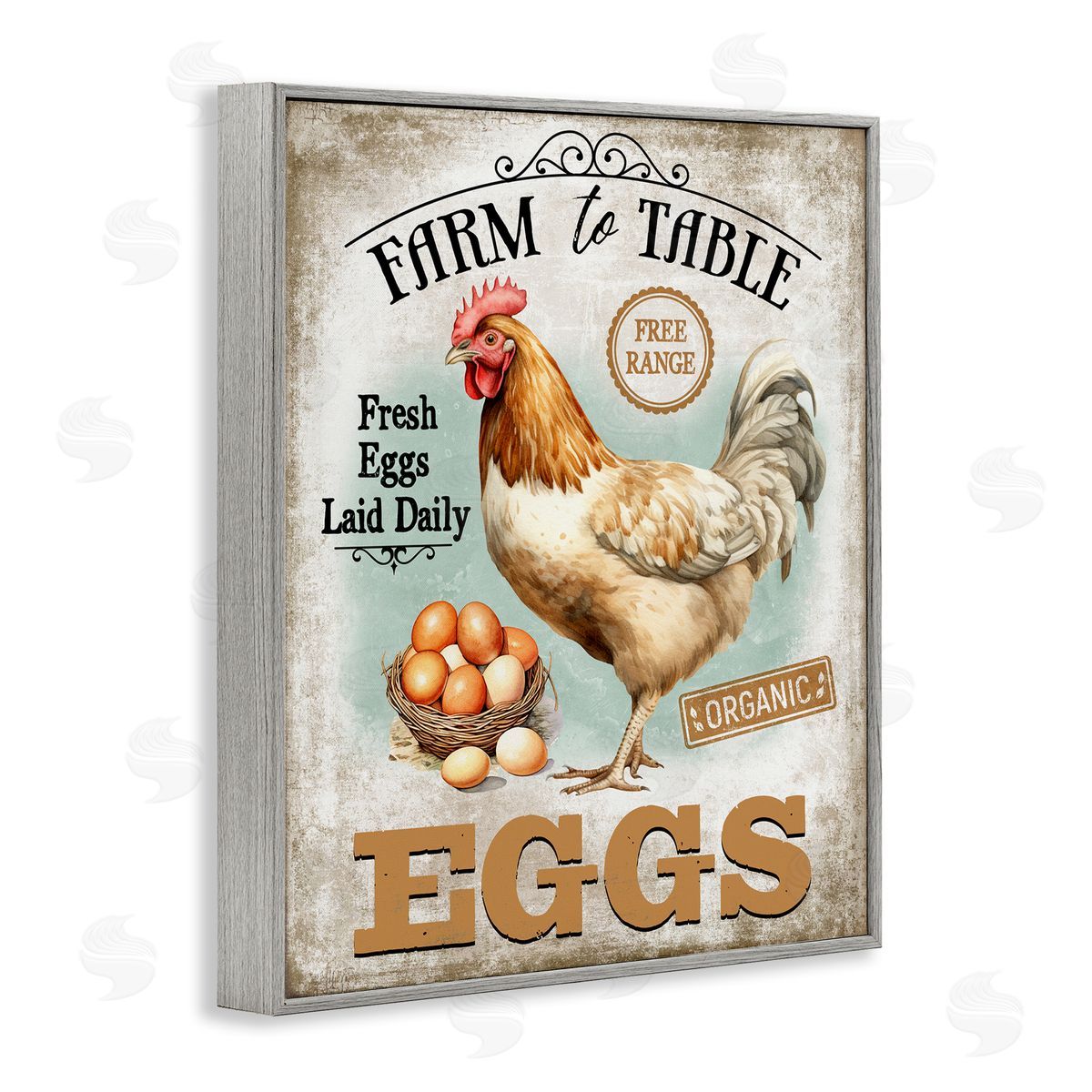 Vintage Farm Eggs Grey Frame Print Wall Art, Home Decor by Creatif Belle