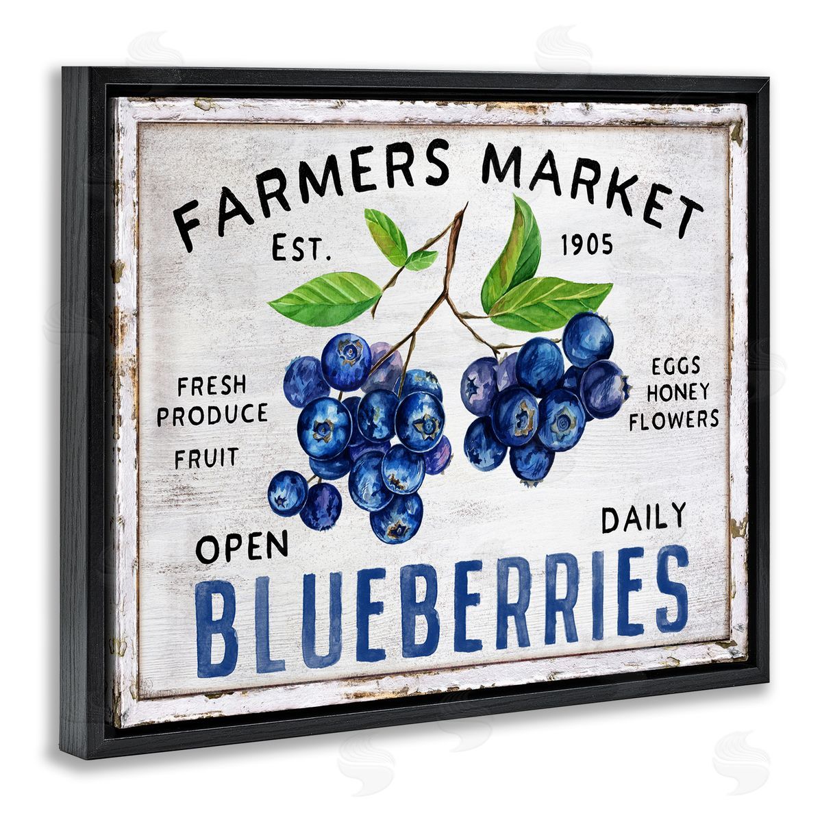 Farmers Market Blueberries Black Floating Frame Canvas Wall Art, Home Decor by Creatif Belle