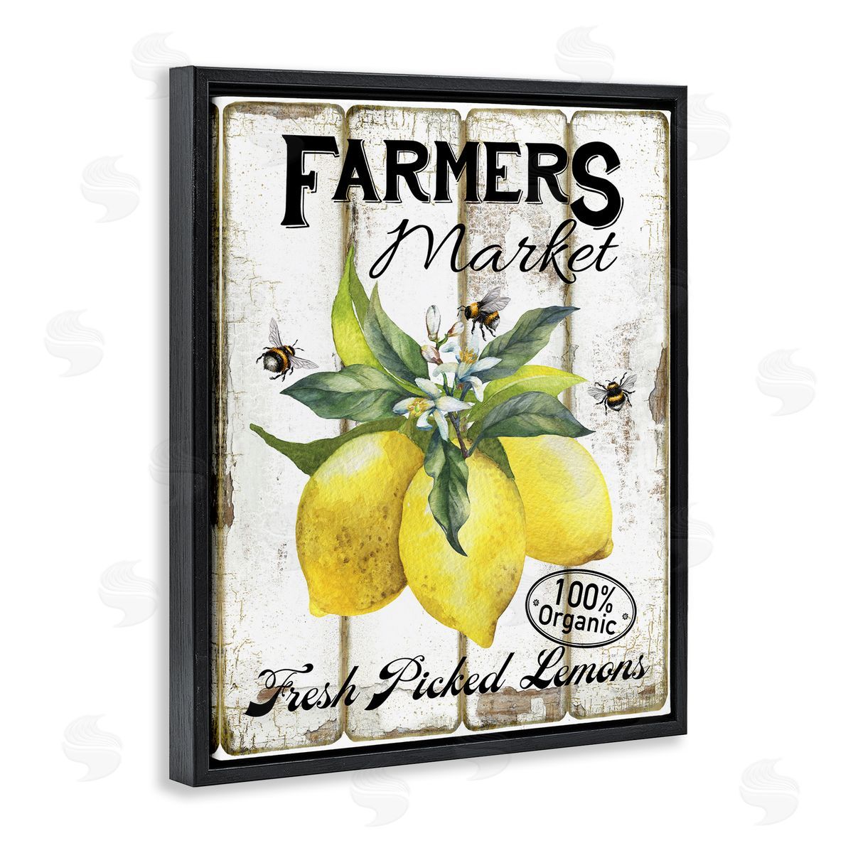 Rustic Farm Market Lemons Black Floating Frame Canvas Wall Art, Home Decor by Creatif Belle