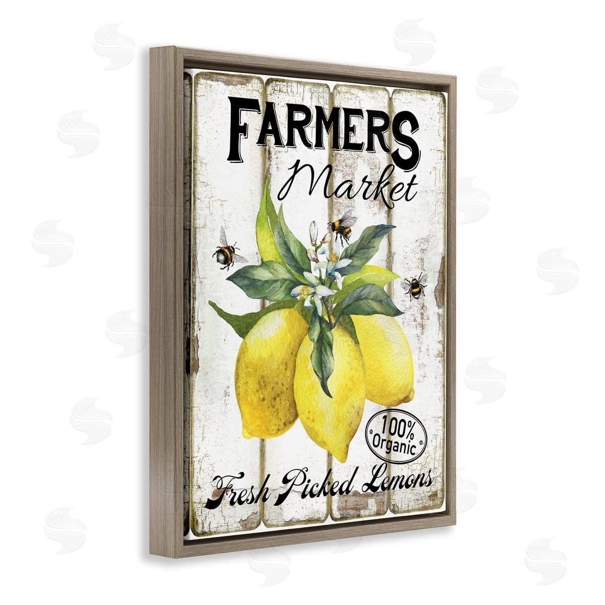 Rustic Farm Market Lemons Brown Floating Frame Canvas Wall Art, Home Decor by Creatif Belle