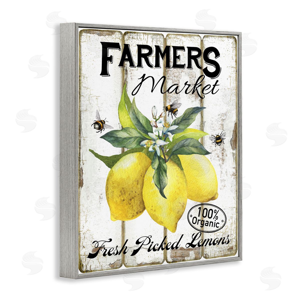 Rustic Farm Market Lemons Grey Frame Print Wall Art, Home Decor by Creatif Belle