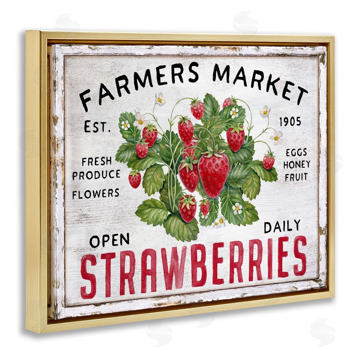 Farmers Market Strawberries Gold Floating Frame Canvas Wall Art, Home Decor by Creatif Belle