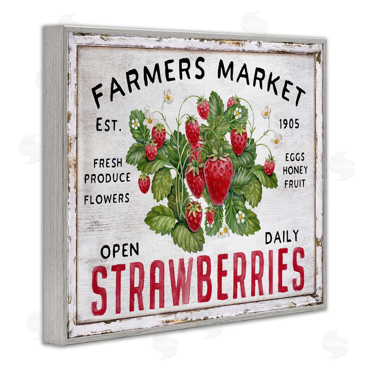 Farmers Market Strawberries Grey Frame Print Wall Art, Home Decor by Creatif Belle