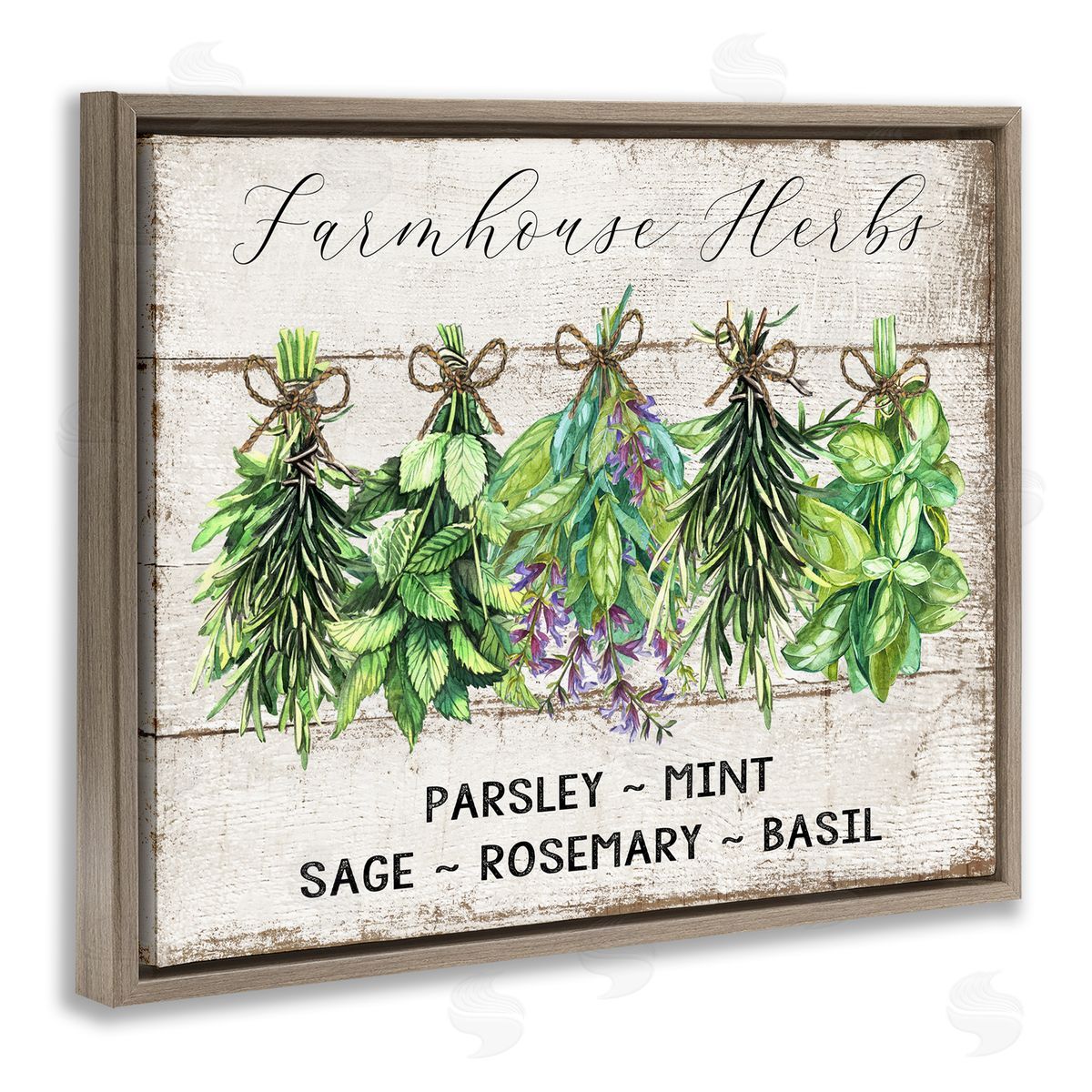 Vintage Farm Market Herbs Brown Floating Frame Canvas Wall Art, Home Decor by Creatif Belle