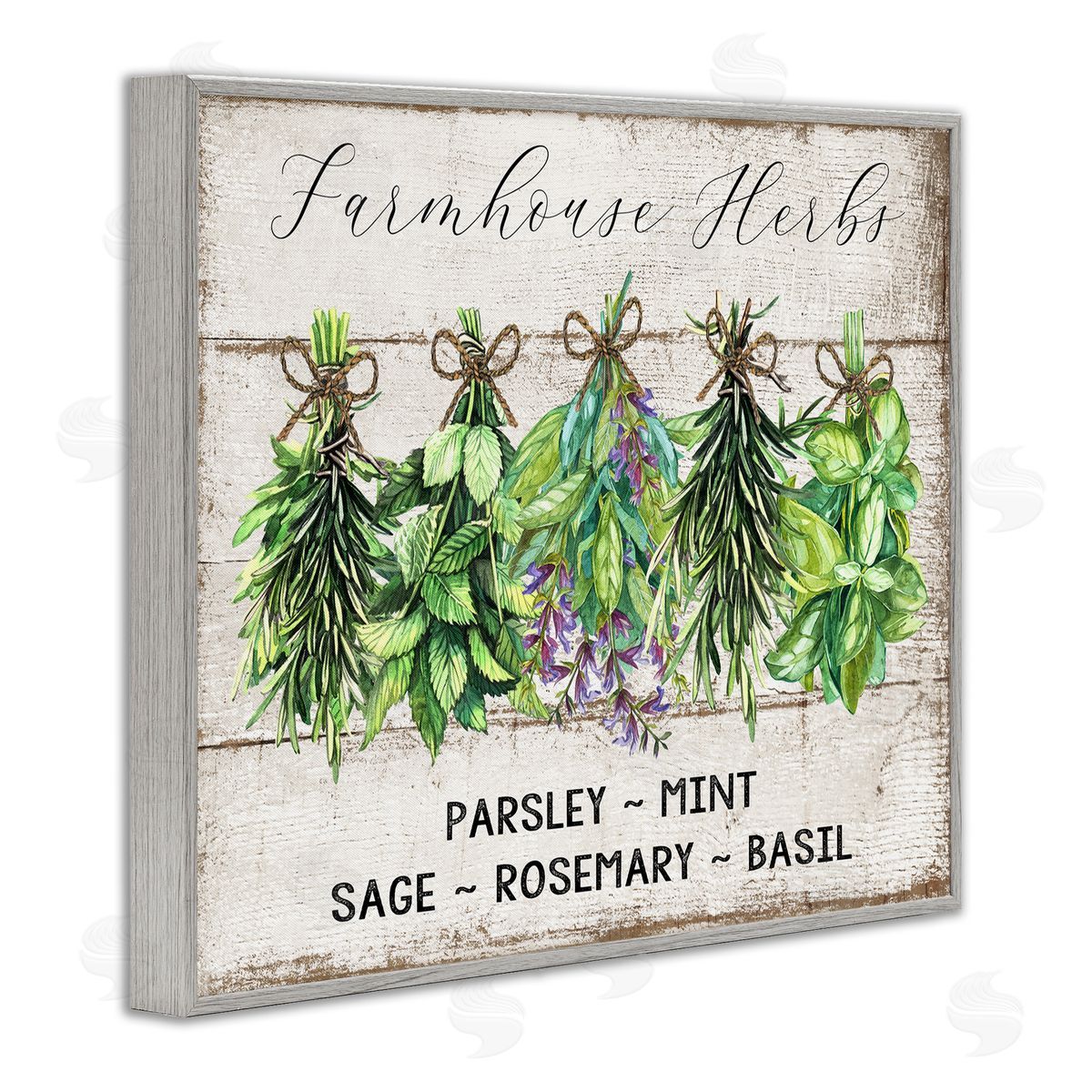 Vintage Farm Market Herbs Grey Frame Print Wall Art, Home Decor by Creatif Belle