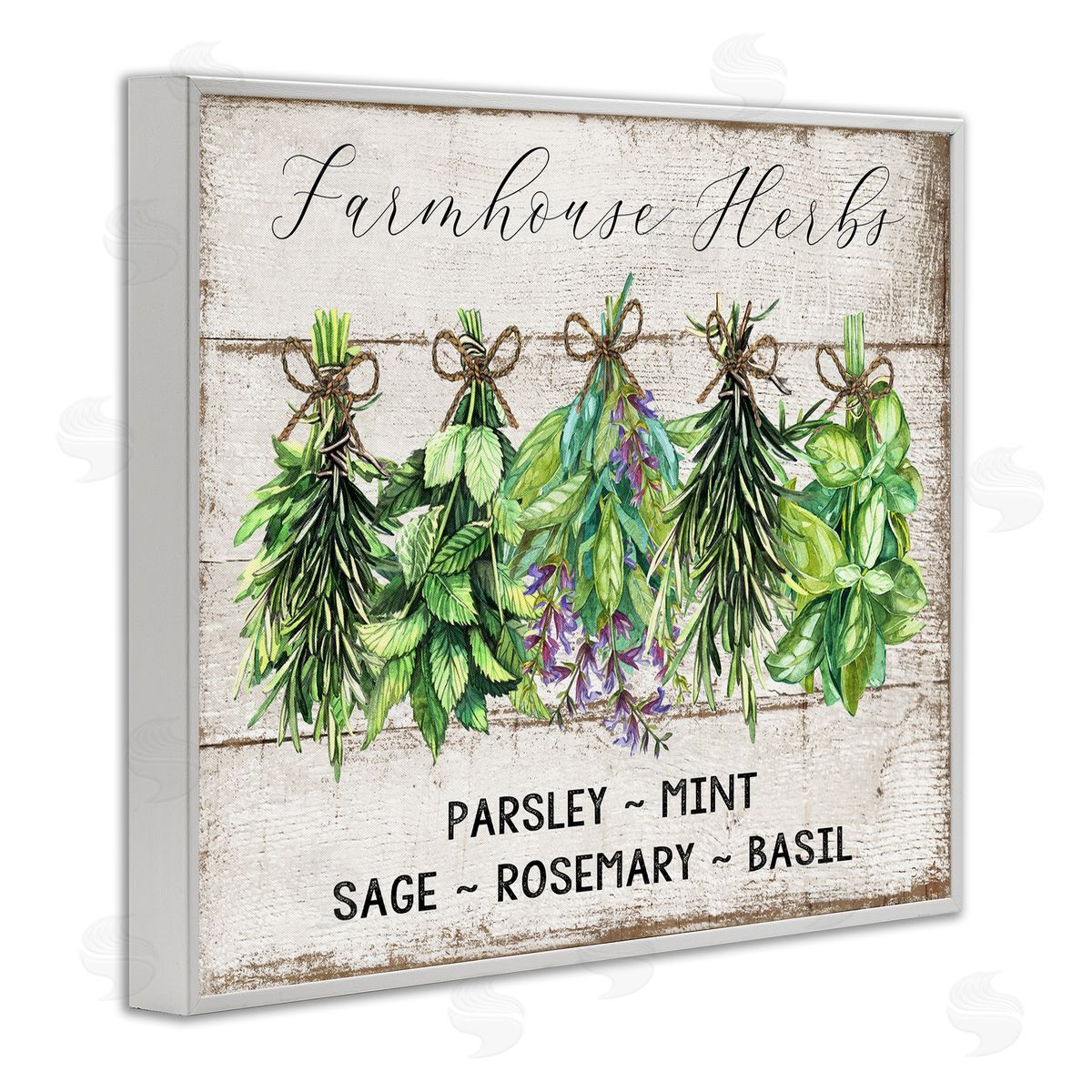 Vintage Farm Market Herbs White Frame Print Wall Art, Home Decor by Creatif Belle