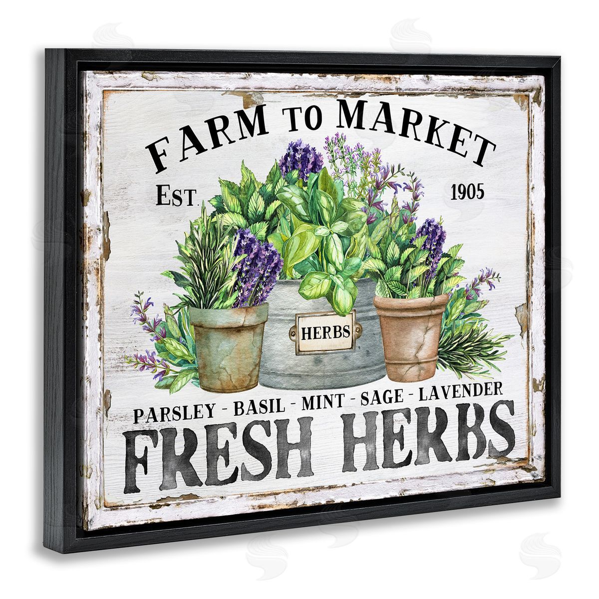 Farmhouse Fresh Herbs Black Floating Frame Canvas Wall Art, Home Decor by Creatif Belle