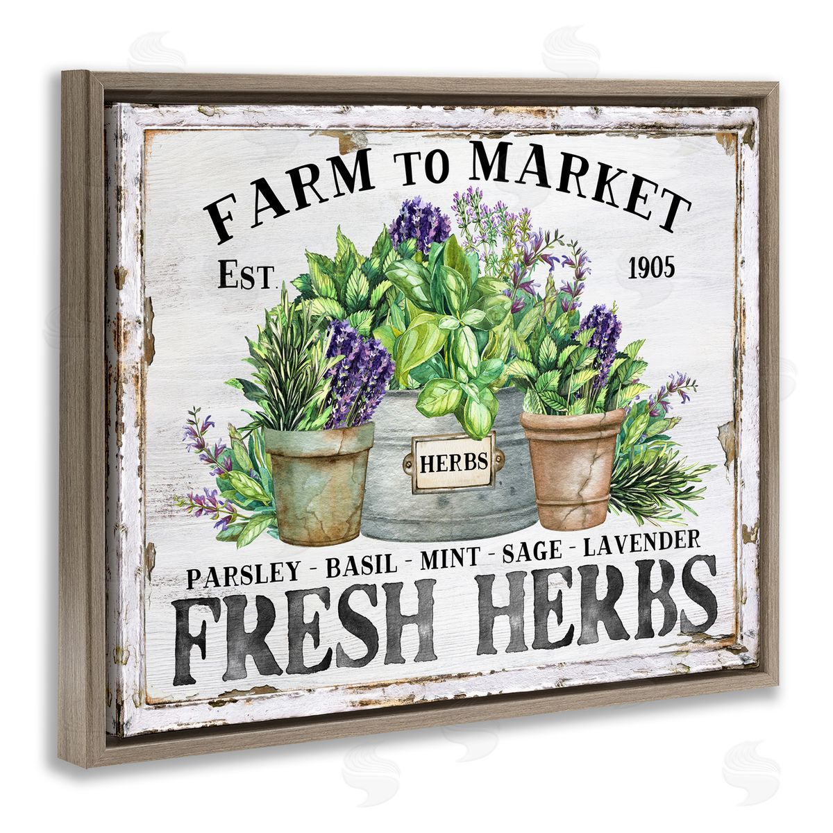Farmhouse Fresh Herbs Brown Floating Frame Canvas Wall Art, Home Decor by Creatif Belle