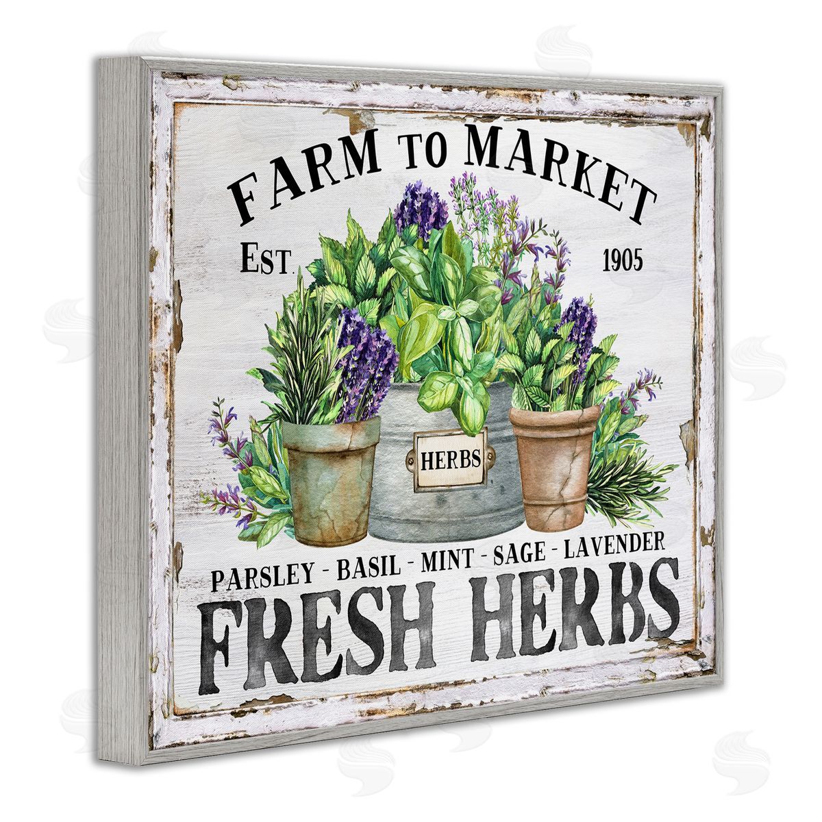 Farmhouse Fresh Herbs Grey Frame Print Wall Art, Home Decor by Creatif Belle
