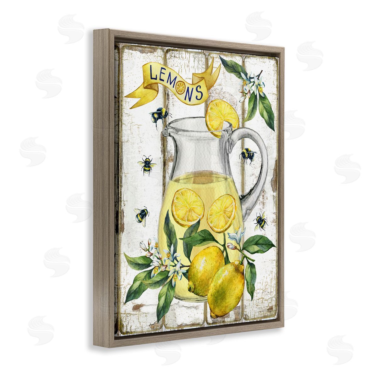 Farmhouse Fresh Lemon Brown Floating Frame Canvas Wall Art, Home Decor by Creatif Belle