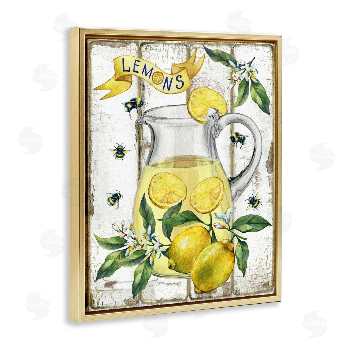 Farmhouse Fresh Lemon Gold Floating Frame Canvas Wall Art, Home Decor by Creatif Belle